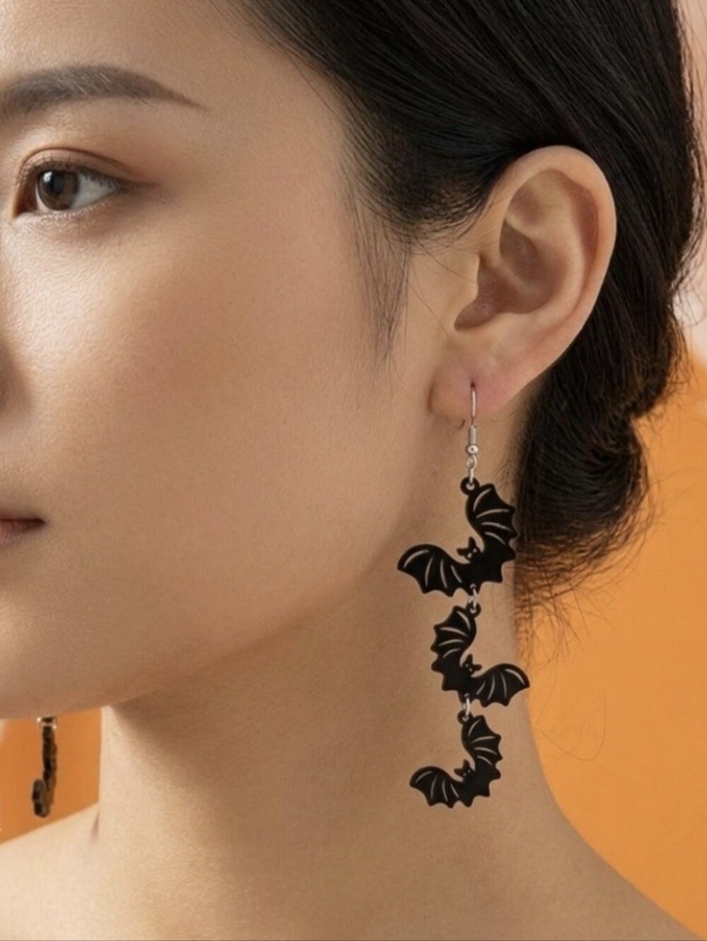 Cute 3 Black Bat Design Long Dangle Earrings Cute Party‎ Style Acrylic Halloween